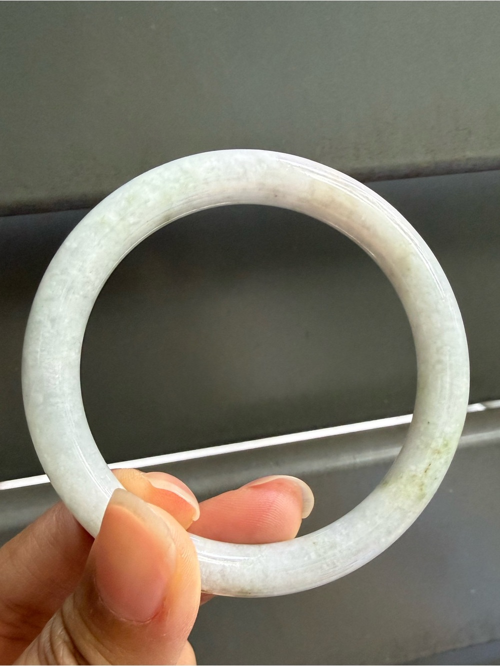 58.4 White Green Burmese Jadeite Jade - Natural Grade A Bangle Bracelet - Picture 2 of 14